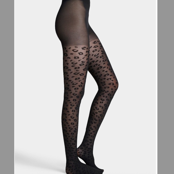 Black leopard print sheer tights pantyhose made in Italy NWT - Picture 1 of 8